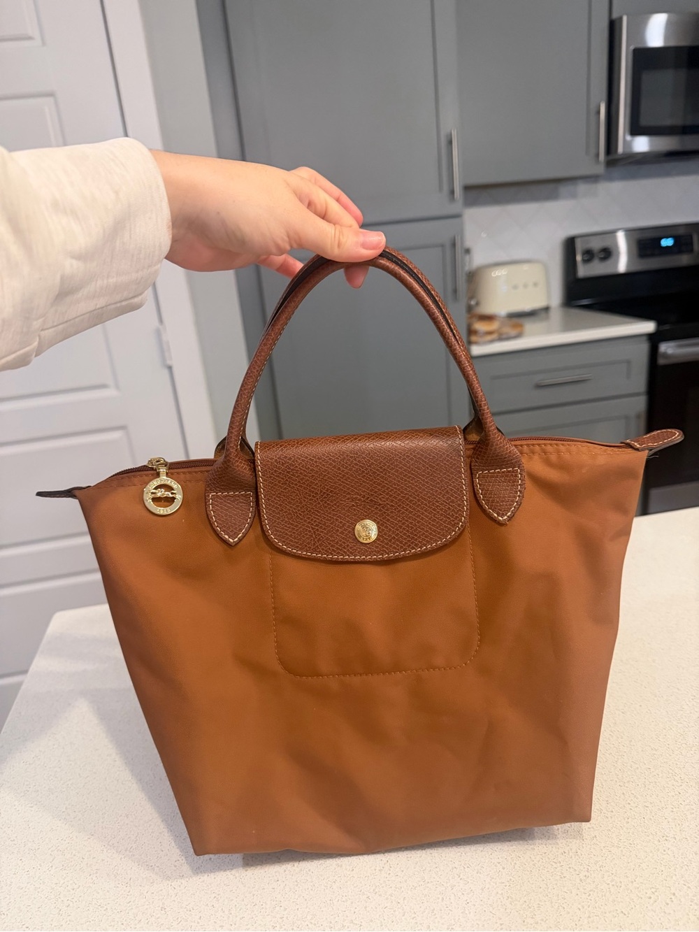 Longchamp Brown Le Pliage Small Tote with Gold Hardware